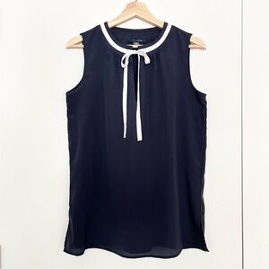 Tommy Hilfiger Women's Sleeveless Blouse Top Front Bow Tie Size S Blue Office